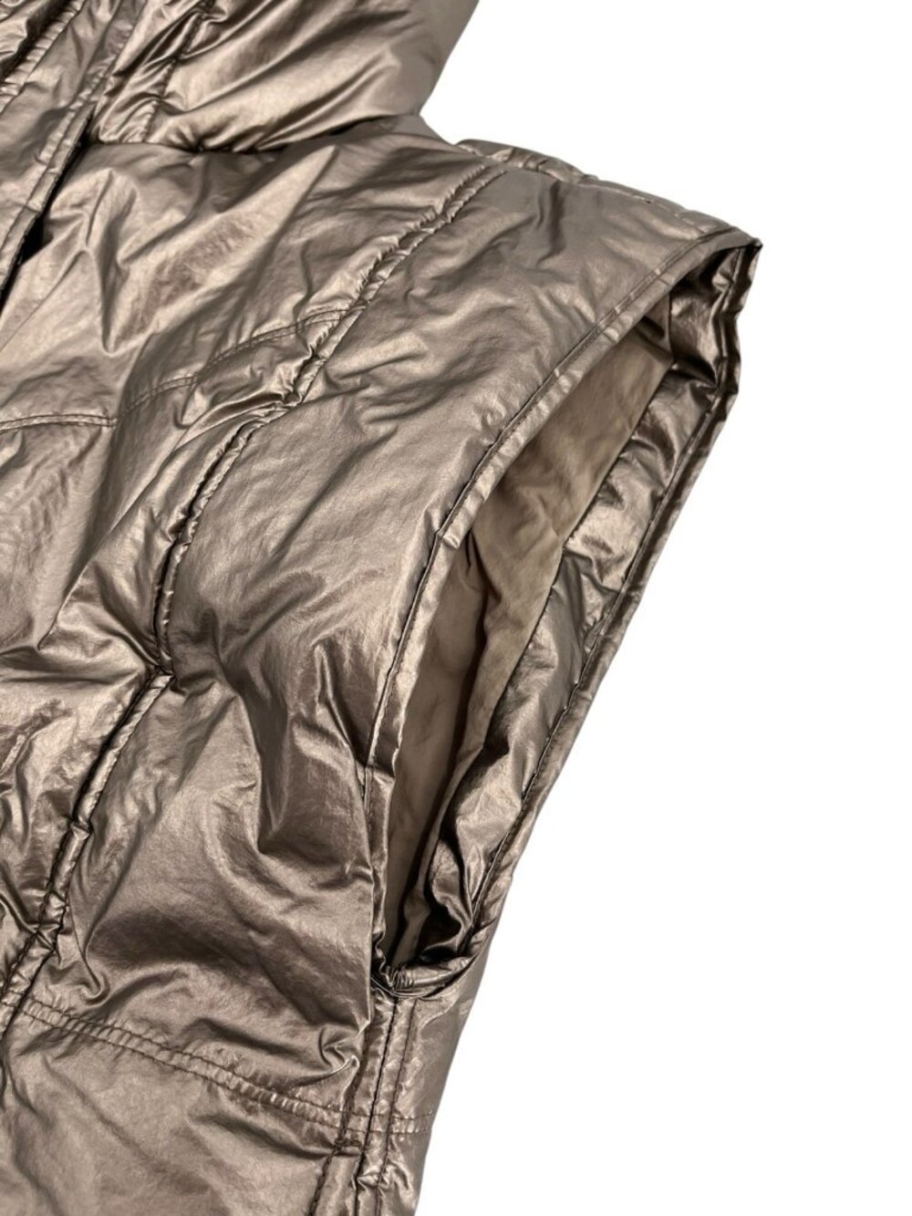 DAILY PRACTICE Women's Gold Metallic Hooded Puffer Vest XXS - Picture 2 of 6